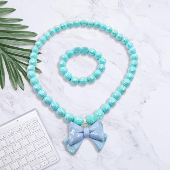 1 Set Princess Gift Necklace Bracelet Set Adorable Bow Candy Color Eco-friendly Bow Necklace for Girls