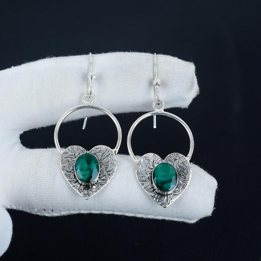 Красивые серьги в форме сердца с изумрудными камнями, серьги из стерлингового серебра 925 пробы, серьги-подвески ручной работы в стиле бохо из серебра, подарок на День матери