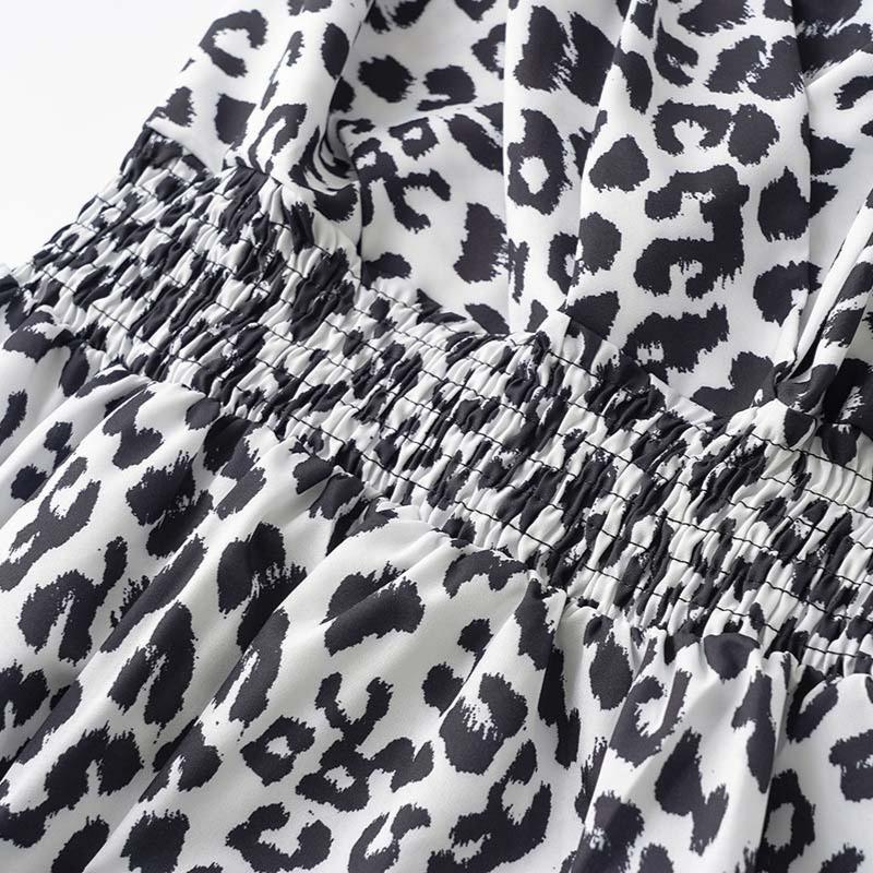 GMXIA Women's Fashion Summer Spring Leopard Print Sleeveless V-Neck High Waist Casual Dresses