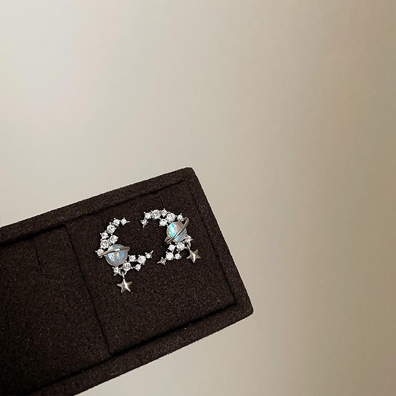 Серьги-гвоздики Niche Design Sense Star Moon Zircon, женские, индивидуальные, уникальные, изысканные, элегантные, темпераментные, модные, универсальные серьги