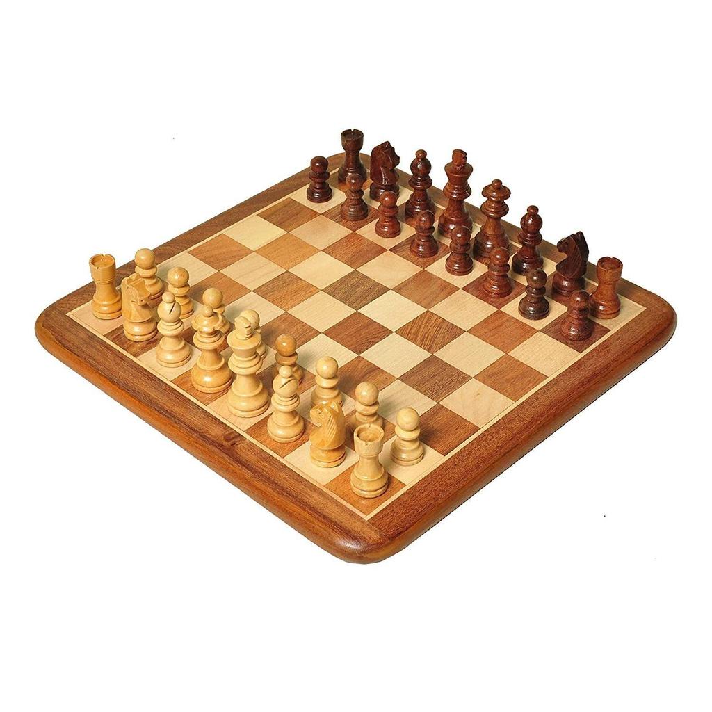 Non-Magnetic Flat Wooden Chess Board Set with 32 Chessmen for Kids and Adults Storage Bag Available 14 X 14 Inches