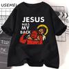 Jesus Has My Back T-shirt Funny Christian Jesus Brazilian Jiu-Jitsu T-shirt Religious Faith T-shirt Cotton Casual Peplum Clothes