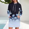 Женские осенние топы с длинными рукавами и цветочным принтом, с круглым вырезом, в стиле пэчворк, повседневные платья с капюшоном и рукавом реглан