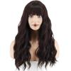 MERISIHAIR Ladies Fashion Long Curly Hair Wig with Bangs Synthetic Fiber Wavy Wig Black Brown Blonde Blue for Women Cosplay Daily Wear