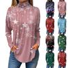 Women's Fashionable Loose-Fit High-Neck T-Shirt With Christmas Print Long-Sleeved Top
