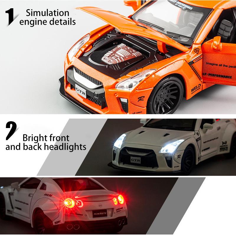 1/32 масштаб GTR Nismo, литая под давлением модель автомобиля, игрушечный автомобиль с откатным механизмом, звуком и светом для детей, коллекция подарков для мальчиков и девочек