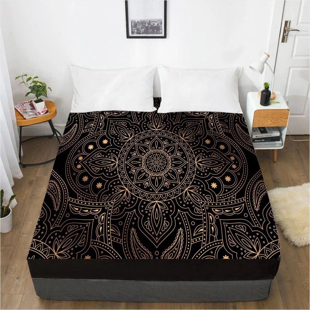 Простыни наматрасник с резинкой, постельное белье, простыня, 90x200, 180x200, 200x220, размер, 3D-печать, черный, золотой
