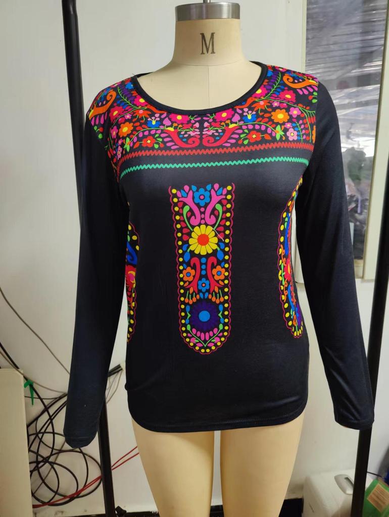 Autumn 2022 Women's Bohemian Print Long Sleeve Top