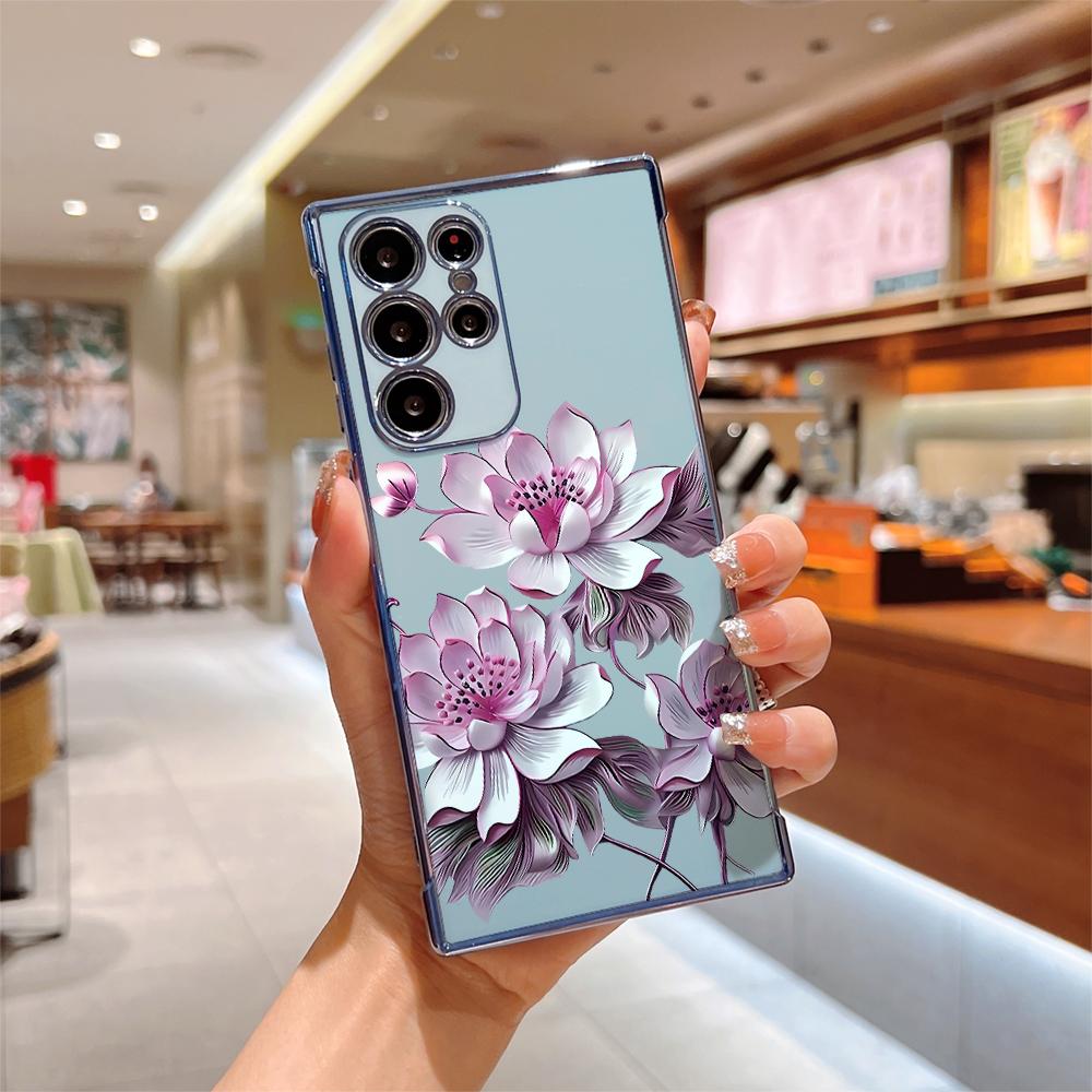 Роскошный чехол с покрытием для Samsung Galaxy Note 10 20 Lite S24 S23 S22 S21 S20 Ultra FE Plus 5G, Розовый Лотос, Силиконовый Мягкий Чехол