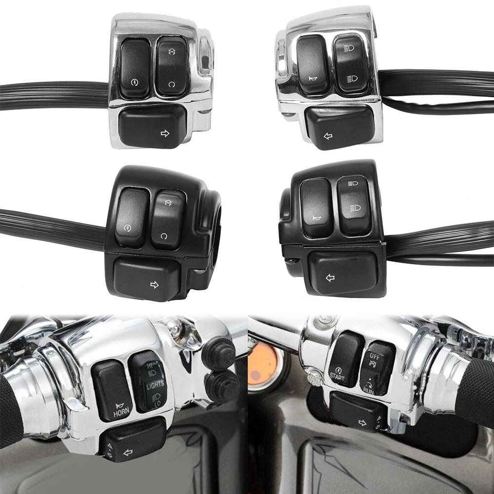 Motorcycle 1"25mm Handlebar Control Switch With Wiring Harness Black/ Chrome For Harley Softail Dyna Sportster 883 1200 V-Rod