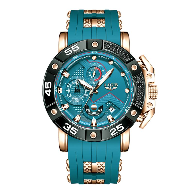 LIGE Men Watch Fashionable Sports Waterproof Silicone Strap Men's Quartz Watch
