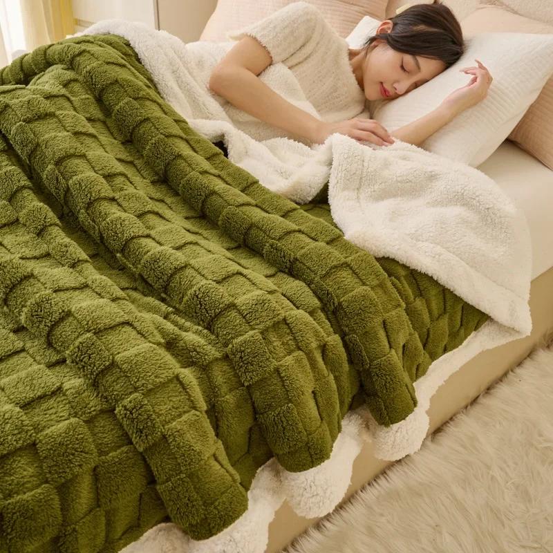 Fluffy Fleece Plaid Blanket Winter Thicken Blankets Duvet Cover Double Sided Sofa Bed Cover Soft Warm Throw Bedspread Bedroom