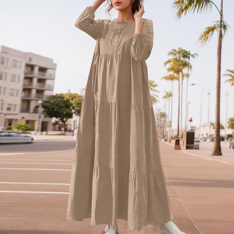 ZANZEA Women Holiday Casual Nine Quarter Sleeve Summer Loose Long Dress