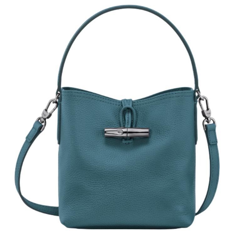 Longchamp Le Roseau Essential Solid Bamboo Leather Shoulder Tote Women Handbags Peacock-Blue 10159968P89