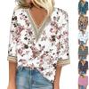 Women's Shirt Blouse Casual Loose Shirts 3/4 Sleeve Lace Trims Print V Neck Tops Print Tops T-shirts Tee