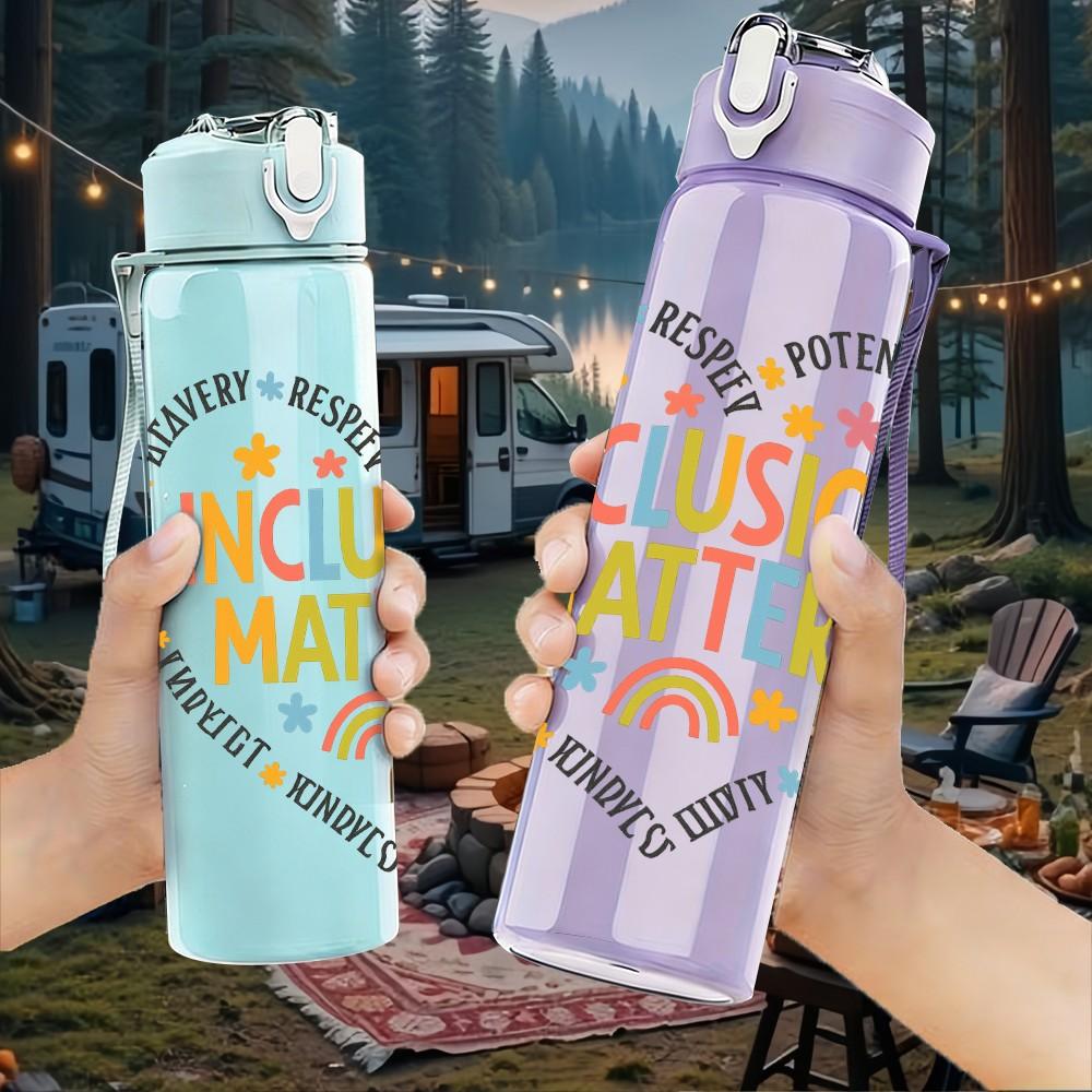 1PC Inclusion Matters Heart 750ml Color Plastic Sports Water Bottle Leakproof Flip Straw Lid Suitable for Sports Office Home Use