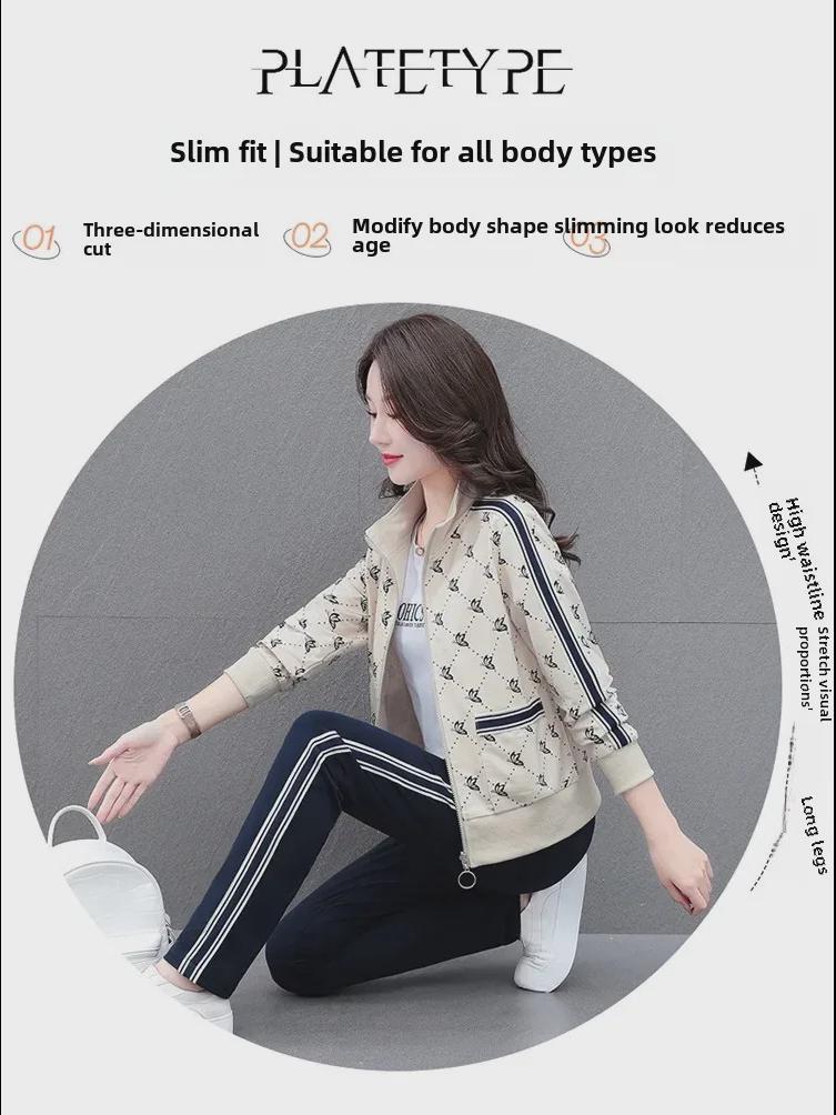 Женский повседневный спортивный костюм-тройка контрастного цвета для мам среднего возраста, весна 2024 г.