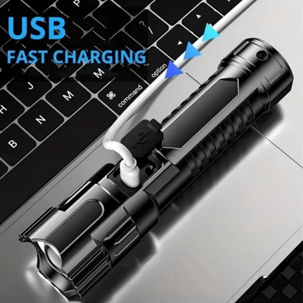 Сверхмощный фонарик 60 Вт, перезаряжаемый через USB, встроенный аккумулятор, телескопический зум, ручной фонарик для улицы, аварийное освещение