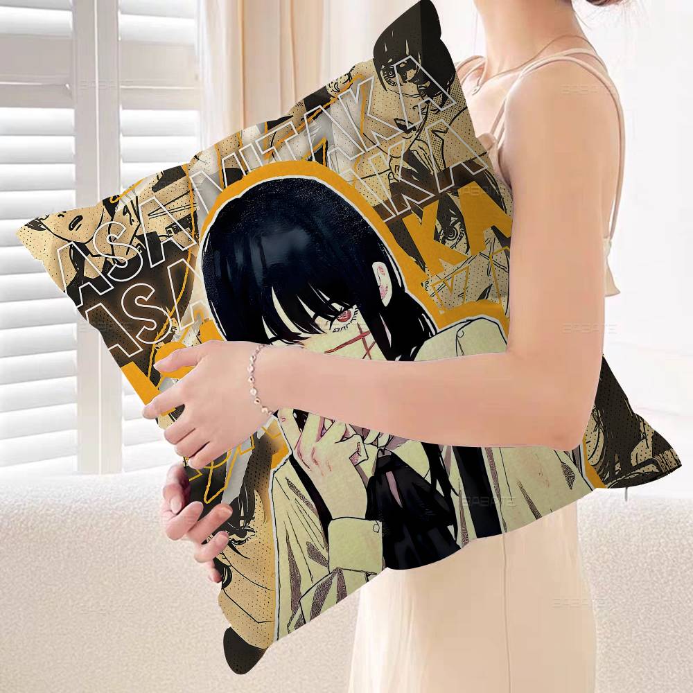 Amine Girl Mitaka Asa Chainsaw Man Cushion Cover Polyester Sofa Cushions Decorative Throw Pillows Home Decoration Pillowcover