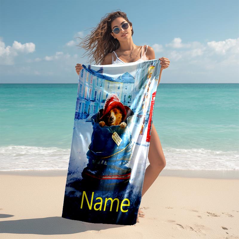 Personalized customized proof beach towel with Paddington Bear pattern - soft, absorbent,quick-drying,perfect swimming,camping&bathing