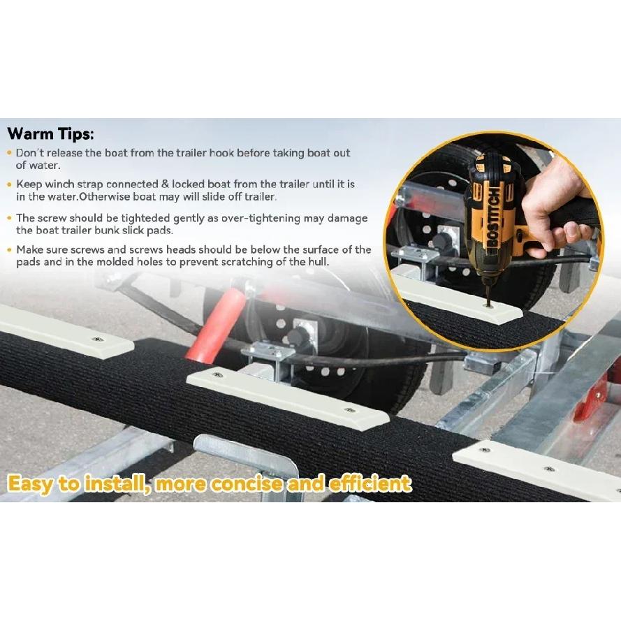 Boat Trailer Bunk Slide Pads and Boat Trailer Glide Bunk Enders For Launching & Loading Boat on/Off Trailer Easier 3" x 10"