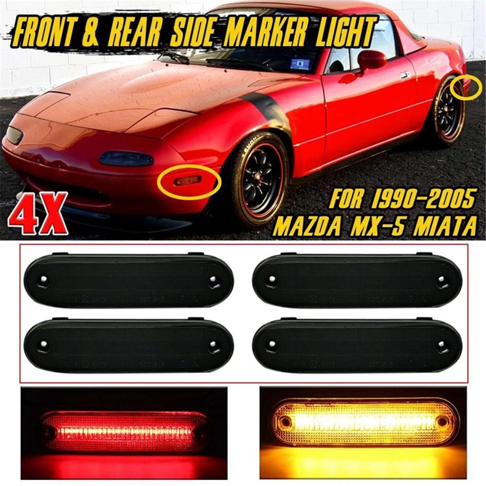 4x Smoked Lens LED Side Marker Light Amber+Red For Mazda MX-5 99-05/Miata 90-97
