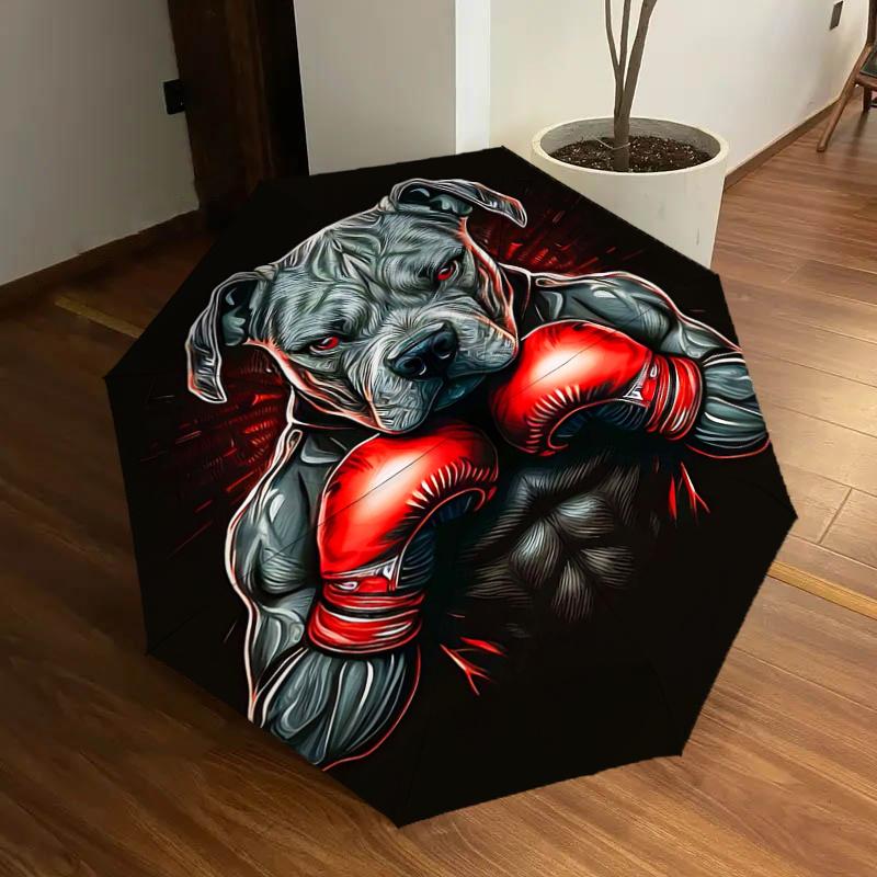 Boxer Dog with Boxing Gloves - Automatic Opening Umbrella, Portable Folding Design, 8-Bone Iron Frame, Outdoor, Ideal Gift for Fans, Travele