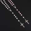 New Pink White Heart Rosary Necklace For Women Virgin Mary Cross Pendant Beads Chain Men Religion Prayer Party Jewelry Gift
