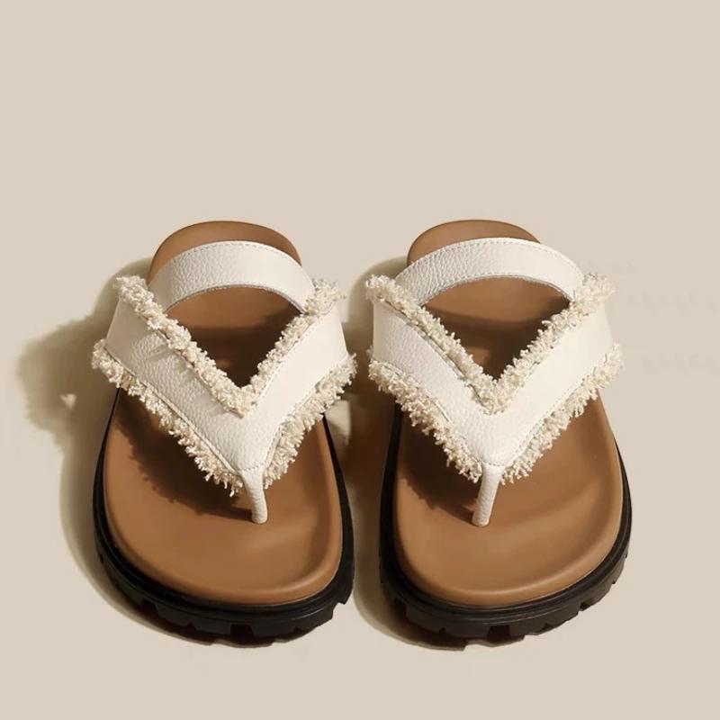 fashion Shoes Female 2024 High Quality Pinch Toe Women's Slippers Summer Solft Leather Solid Outdoor Casual Beach Low Heel Slippers