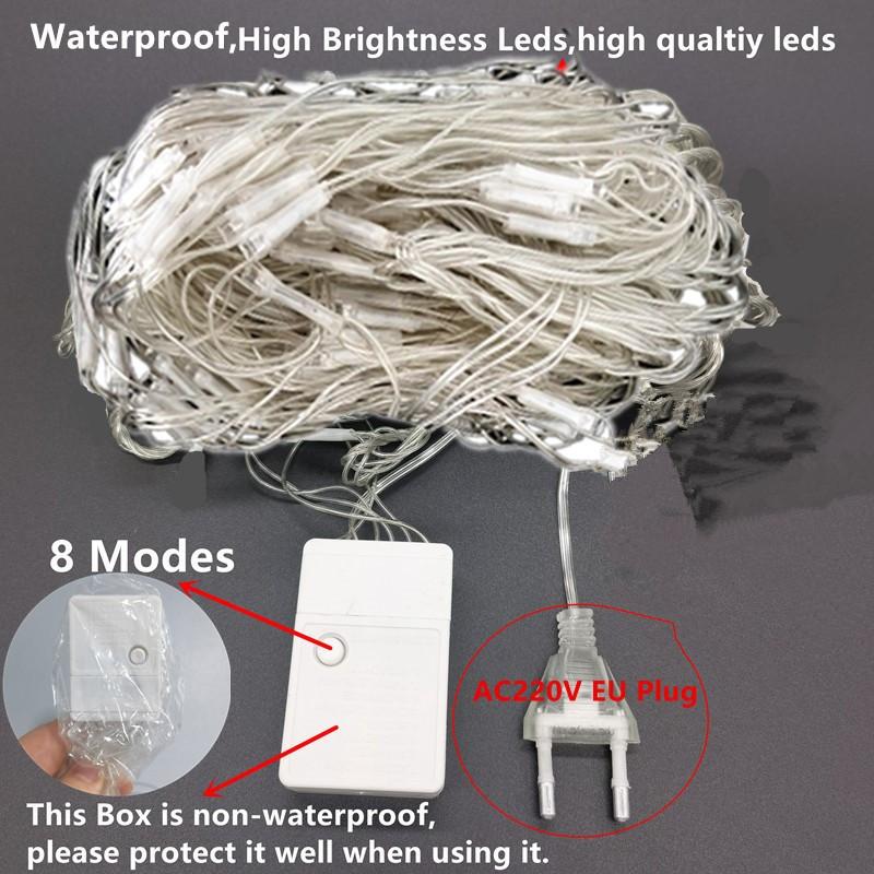 1.5x1.5/2x2/3x2m LED Curtain Light LED Fairy String Net Mesh Christmas Party Wedding New Year Garland Outdoor Garden Decoration