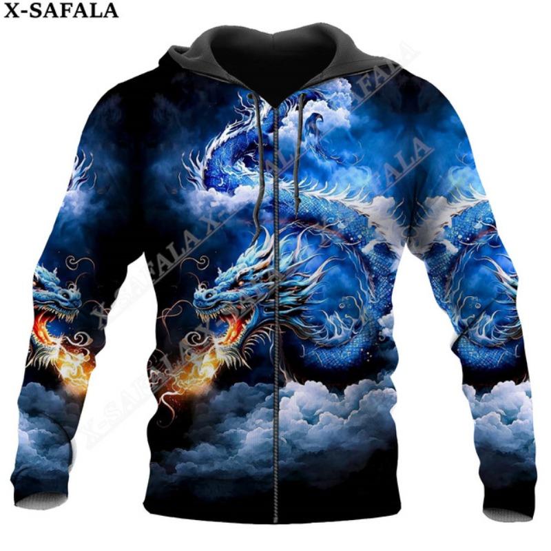 Мифический дракон искусство луна 3D принт молния толстовка мужской женский пуловер толстовка с капюшоном куртка трикотажное пальто спортивные костюмы-1