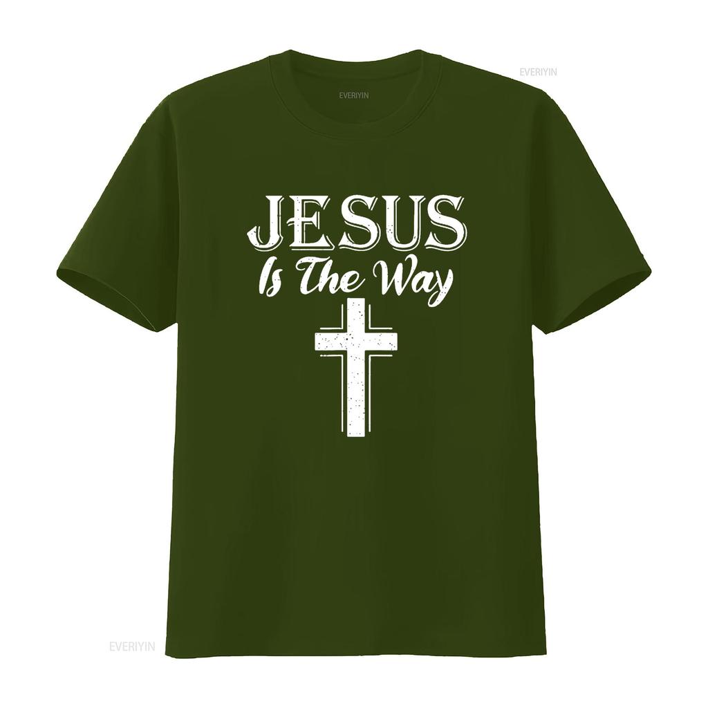 Jesus is the way God Religious T Shirt Black Large vintage Washed homme Soft Slightly Casual fashion graphic Unisex Comfortable