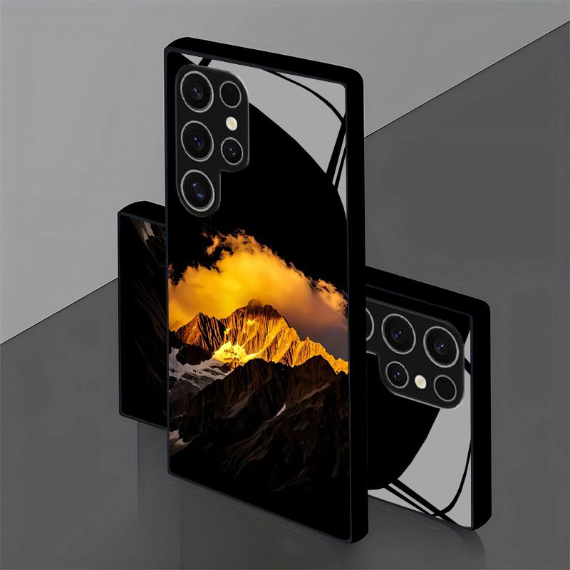 2D Чехол для телефона с золотым пиковым дизайном и ночным узором для Samsung S26 S25 S24 S23 S22 S21 S20 A56 A36 A16 - Стеклянная защитная крышка