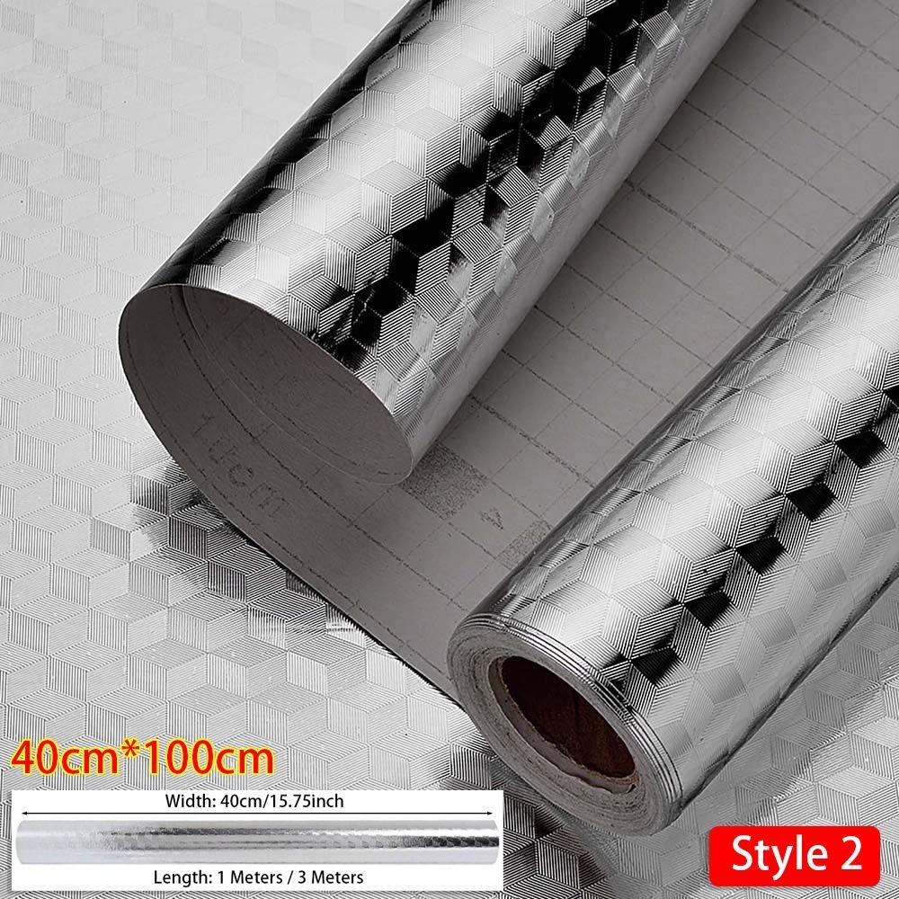 1 Roll Aluminum Foil Oil-proof Wallpaper High Temperature Cabinet Contact Paper  Home Kitchen