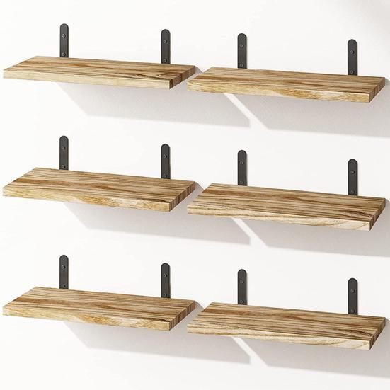 4 шт. деревянные плавающие полки с гладкими краями в деревенском стиле, простая установка, витрина для растений, настенные плавающие книжные полки