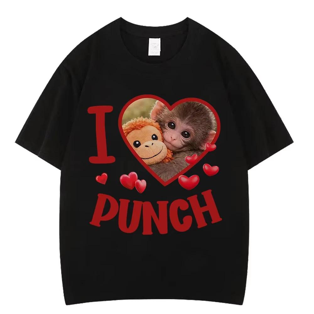 I Love Punch Shirt Punch The Baby Monkey Pattern Tshirt Unisexs Loose Casual Tshirt Round Neck Short Sleeve