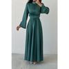 Flowing Elegance: Flounce Sleeve Satin Hijab Evening Dress Mint Green