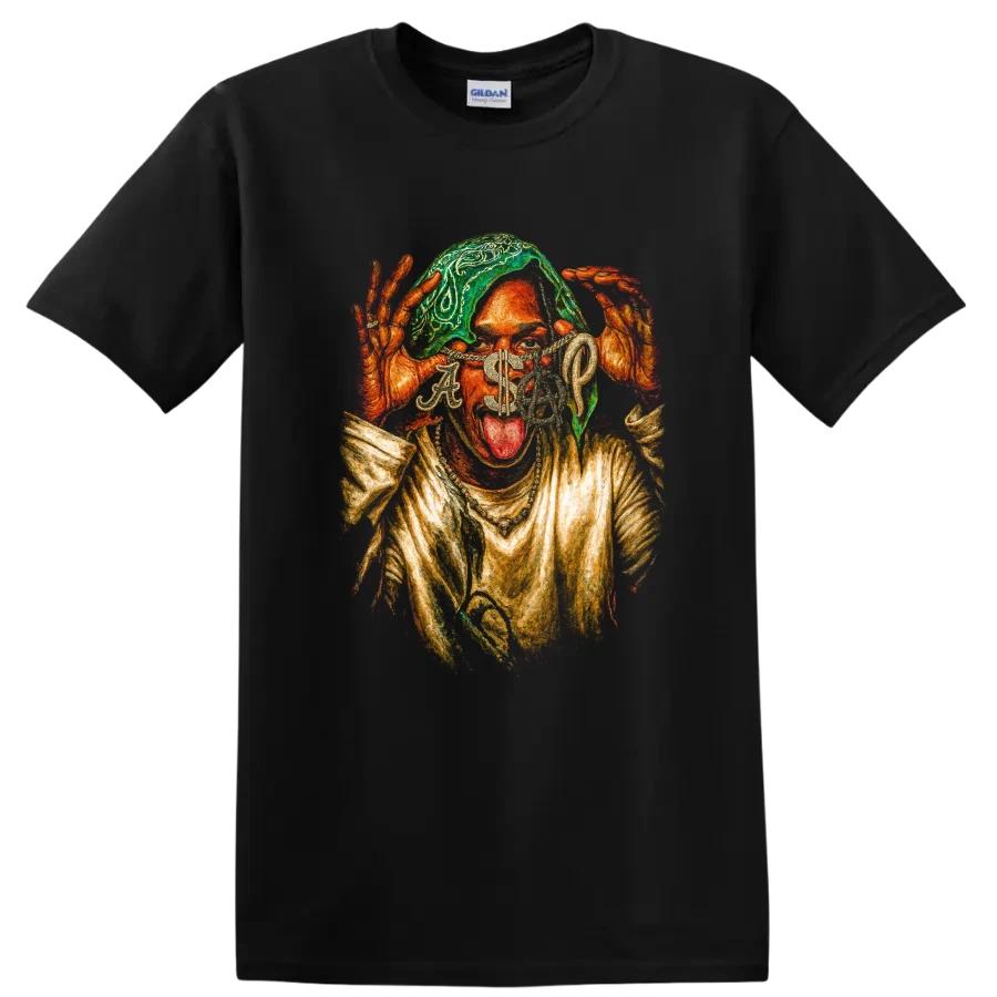Aap Rocky Hip Hop Portrait T Shirt Aap Mob Psychedelic Graffiti Tee