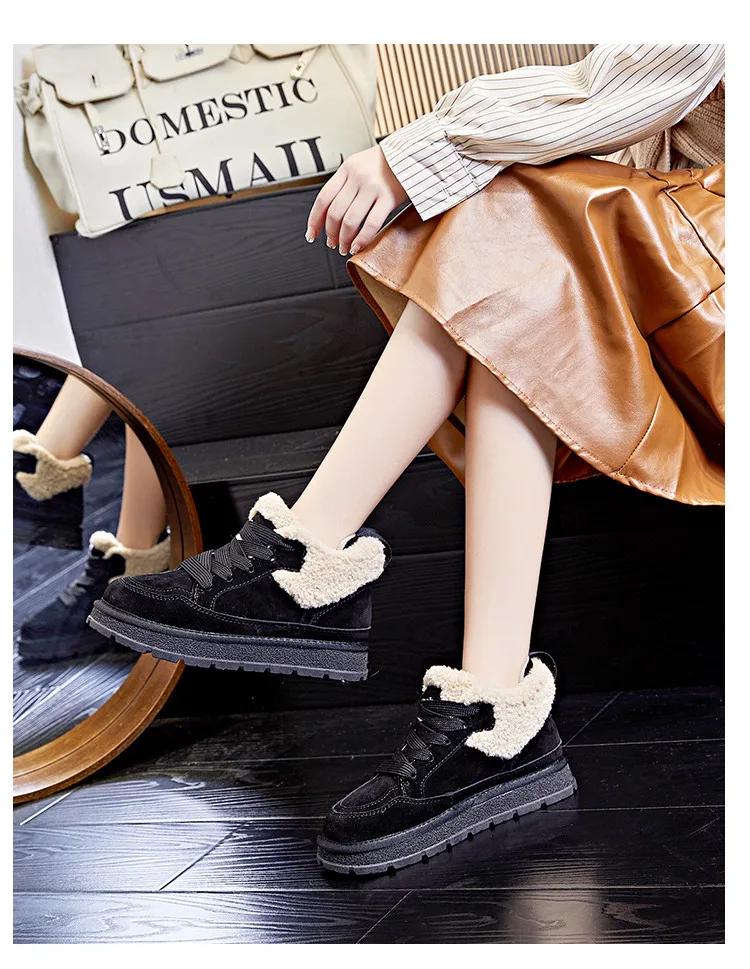 Новые туфли для женщин Ботинки из натуральной кожи Классические ботильоны Кожаная повседневная обувь Теплые плюшевые зимние ботинки