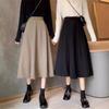 2024 Women's Slimming Black High-Waist A-Line Skirt, Mid-Length, Large Swing, Spring & Autumn