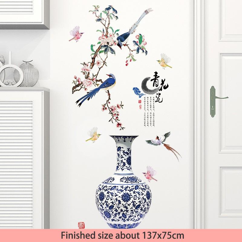 Chinese Style Classical Vase Flower Wall Sticker Rose Lotus Butterfly Decoration Decals Removable Wall Art Home Decor