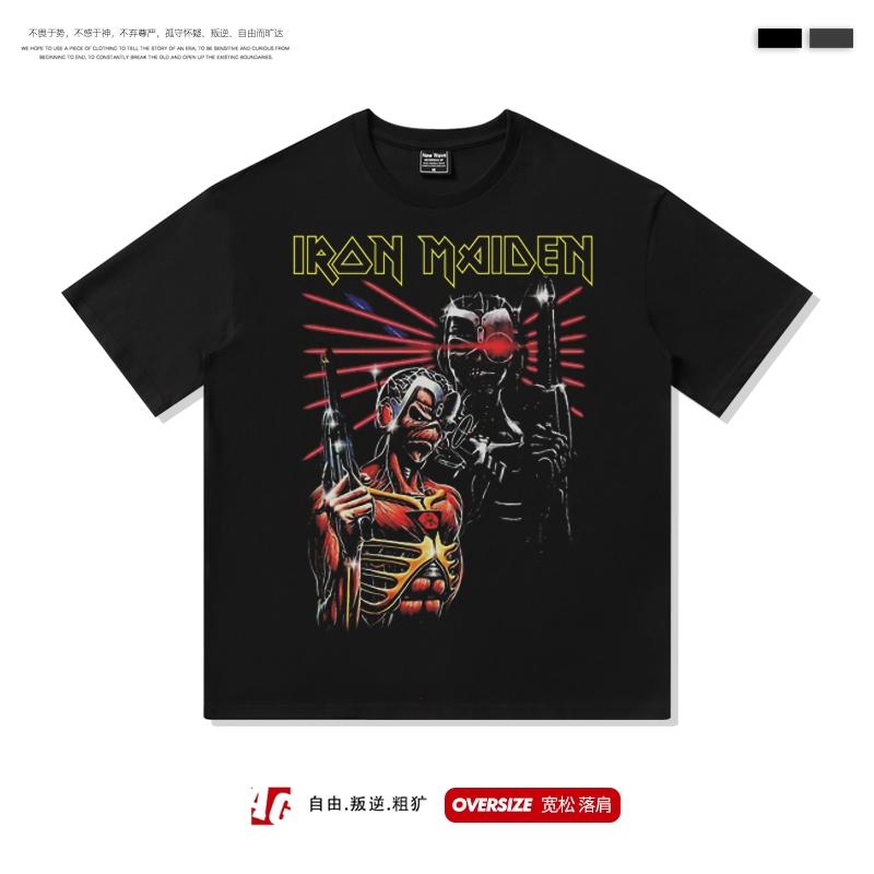 2025 Европа и Соединенные Штаты Хай-стрит Американский Хэви-метал Рок Футболка с коротким рукавом Мужская и Женская Топ с рукавом до локтя в стиле BF