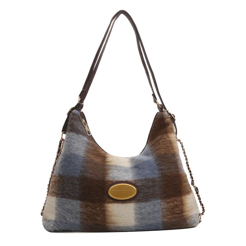 Большая вместительная сумка для женщин на осень и зиму, новая шерстяная клетчатая сумка через плечо в стиле ретро, повседневный универсальный нишевый рюкзак