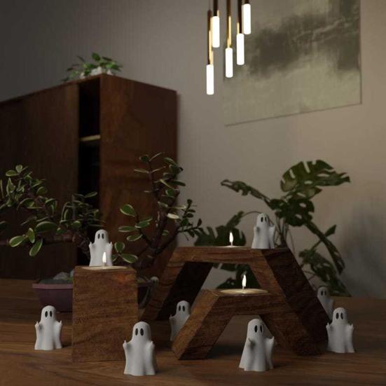 Хэллоуин Фигурка Привидения Милый Маленький Кот/Собака/Привидение с Средним Пальцем Украшение 3D Печать Белое Привидение Настольное Украшение для Домашнего Декора