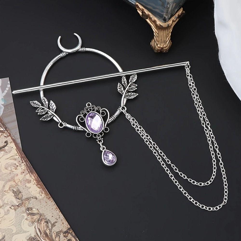 Crescent Leaf Witch Hair Stick Alloy Gem Leaf Hairpin Retro Crystal Hairpin Gift Occasions