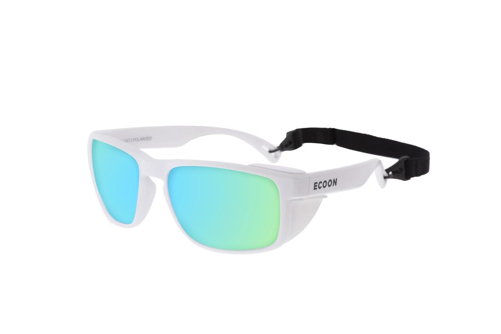 Солнцезащитные очки LE MORNE со съемными боковыми щитками UV Белые REVO OCN-ECO100-100, Унисекс, Щитки, Защита, Легкие, Прочные, (Синие линзы) [Аутентичный]