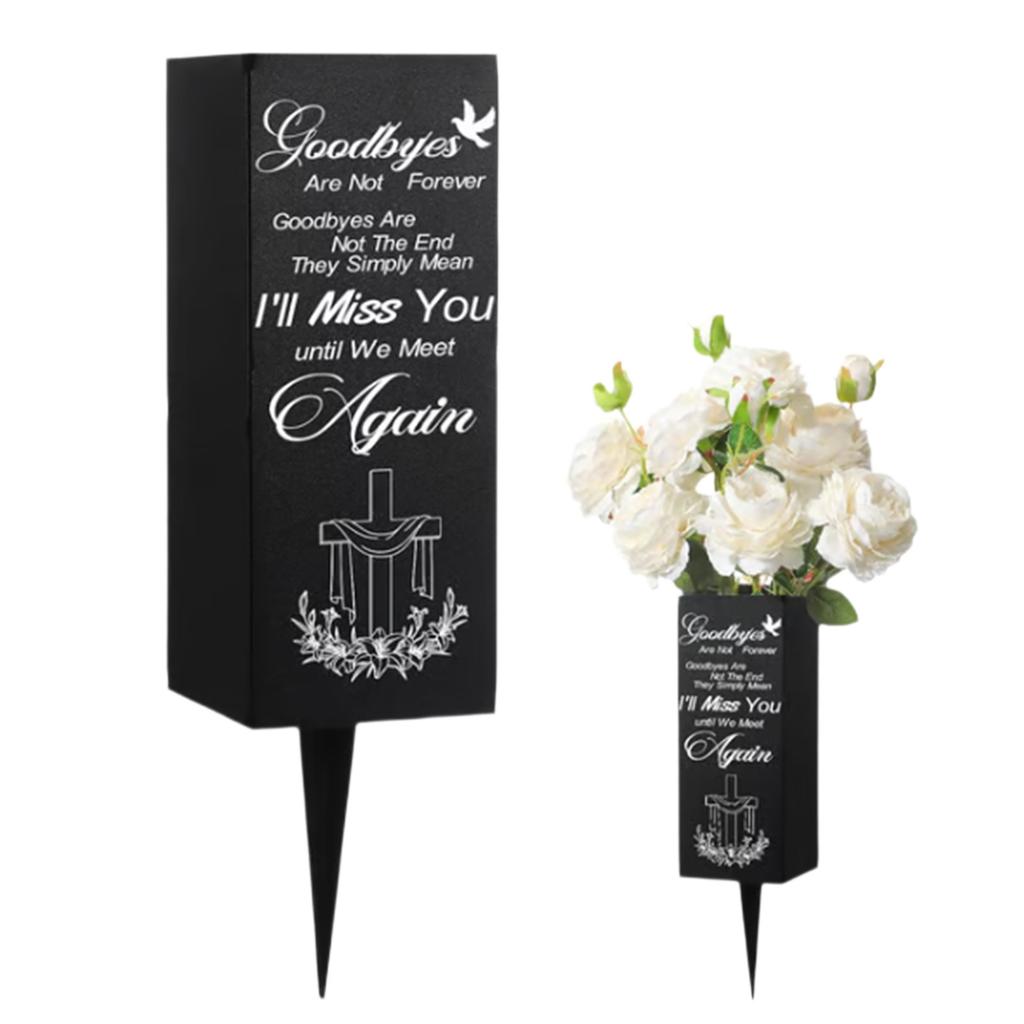 Outdoor Cemetery Grave Metal Memorial Flower Stand With Marker Floral Decorations For Garden