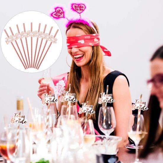 12 шт. Командные буквы Невеста Соломинки Дизайн Розовое золото Позолота Прямые Фотореквизит Девичник