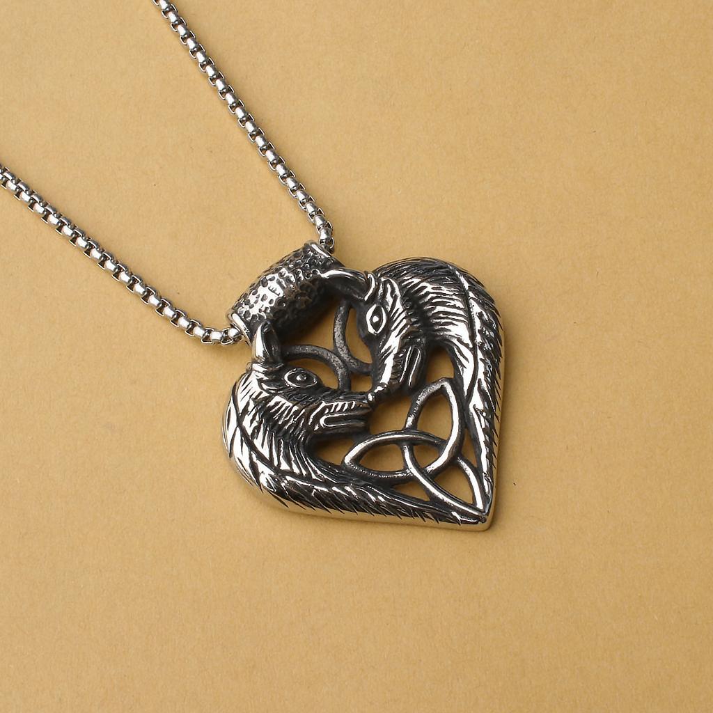 Titanium Steel Viking Double Wolf Totem Pendant Necklace, Punk Hip-hop Style for Men