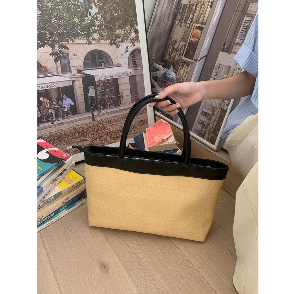 Роскошный дизайн, соломенные плетеные сумки-тоут для женщин, большая вместительная сумка на плечо, пляжная сумка чистого цвета, летняя новая большая сумка для покупок 2024 г.